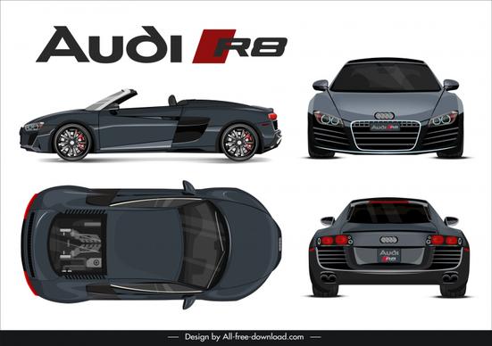 audi r8 2021 car models icons modern different views sketch