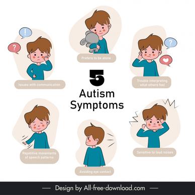 autism sign design elements cute cartoon characters