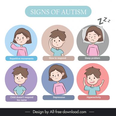 autism sign design elements cute children cartoon emotions
