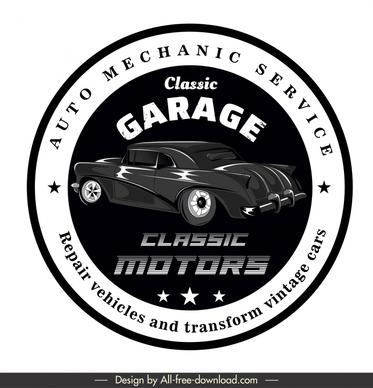 auto mechanic service badge template black white elegant retro car sketch circle shape