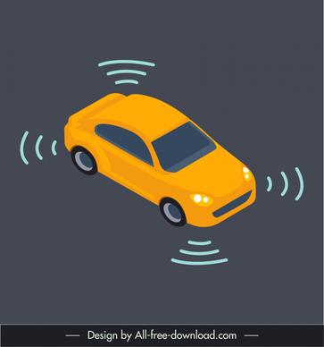 auto sensors sign icon 3d car waves sketch 