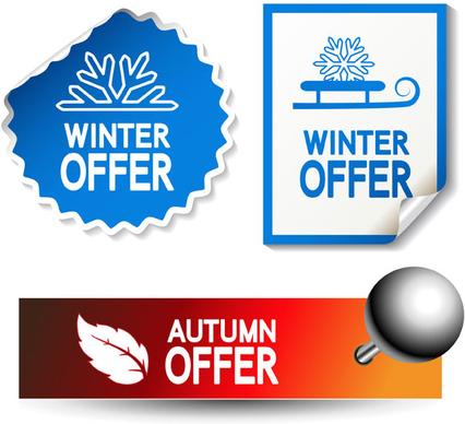 autumn and winter offer labels stickers vector