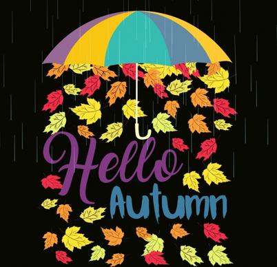 autumn background colorful leaves umbrella rain texts decoration