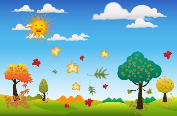 autumn background design with sun and leaves