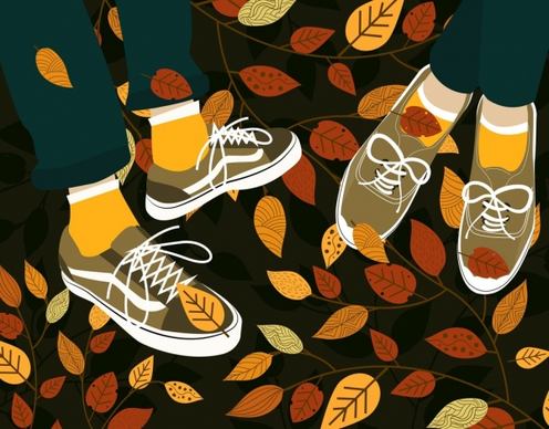 autumn background legs shoes falling leaves icons
