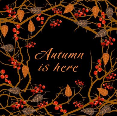 autumn banner dark design fruit leaves decoration