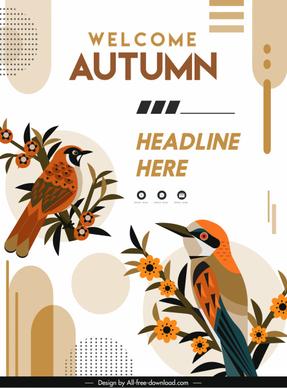autumn banner template elegant classical birds flowers decor