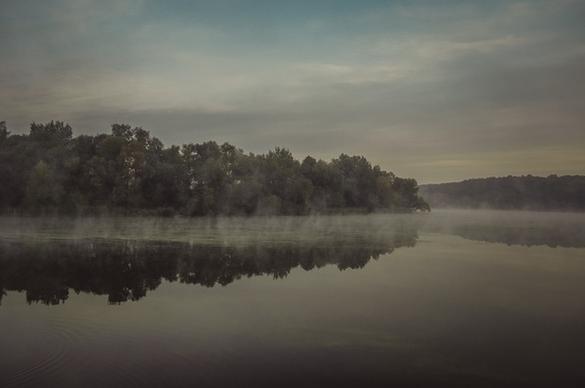 autumn dawn fall fog forest lake landscape mirror