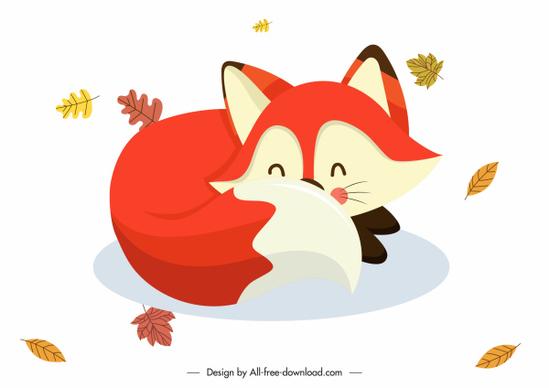 autumn design element cute cartoon fox sketch