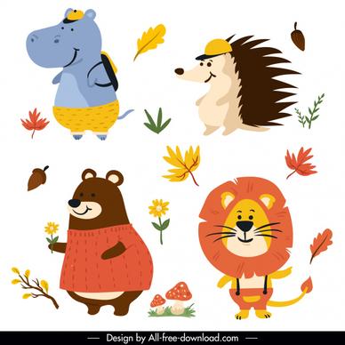 autumn design elements animals sketch cute stylized design