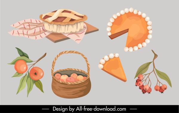 autumn design elements camping pies fruits sketch