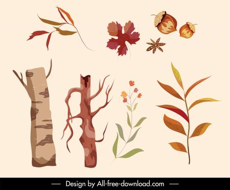 autumn design elements chestnut tree leaves sketch