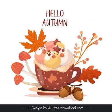 autumn design elements cup leaves chestnut decor