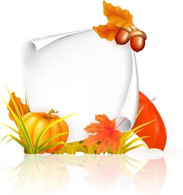autumn elements with blank paper background vector