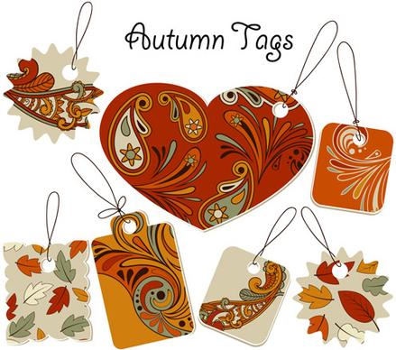 autumn floral tags design vector