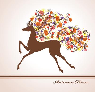 autumn floral with horse vector