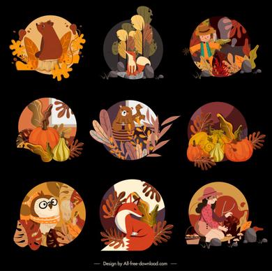 autumn icons classic colorful design