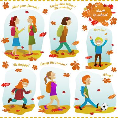 autumn leaves and people design elements vector
