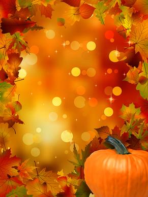 autumn leaves and pumpkins halation background vector