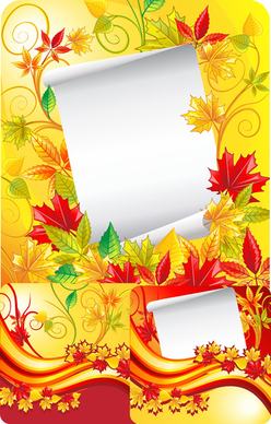 autumn leaves with white paper background vector