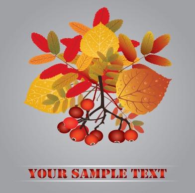 autumn background template elegant leaf fruit branch sketch