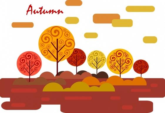 autumn natural scenery background orange trees sketch