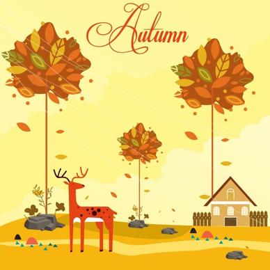 autumn painting falling leaf reindeer icons cartoon design