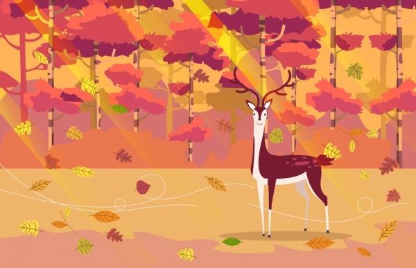autumn painting reindeer falling leaves icons ornament