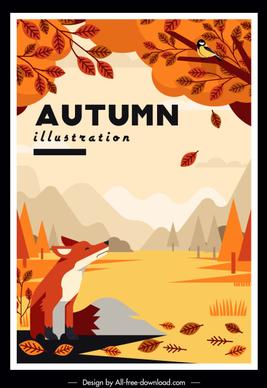 autumn painting wild scenery fox bird tree sketch