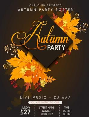 autumn party poster yellow leaves decoration dark design