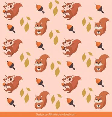 autumn pattern squirrels chestnuts icons repeating decor