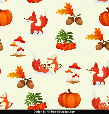 autumn pattern template cute fox chestnut munshroom pumpkin