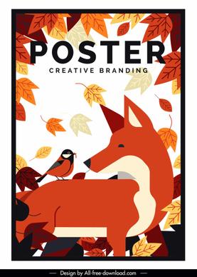 autumn poster classical colored leaves fox bird decor