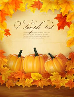 autumn pumpkin with wood board background vector