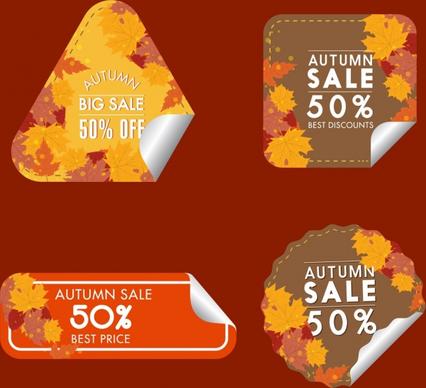 autumn sale tags collection yellow leaves decoration