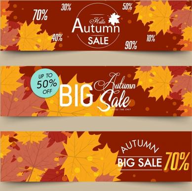 autumn sales banners horizontal design brown leaves decor