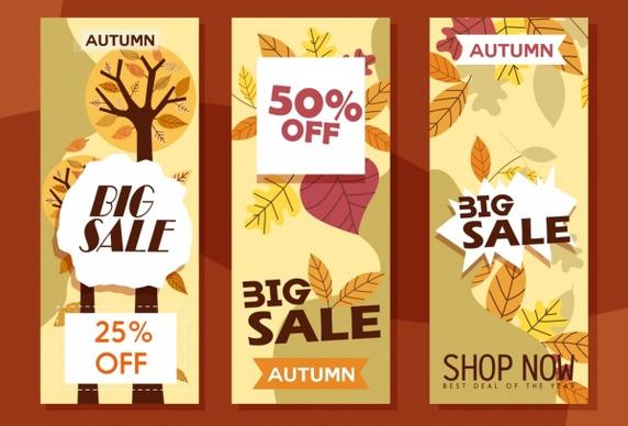autumn sales banners vertical design leaves icons ornament