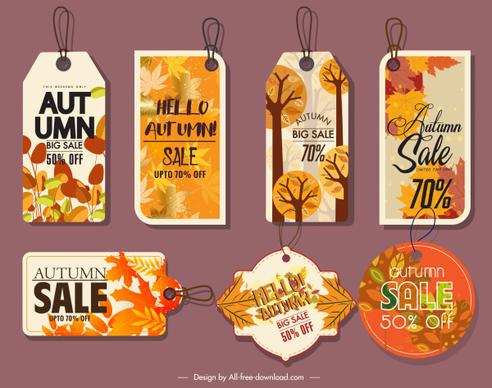 autumn tags templates colored leaves decor flat shapes