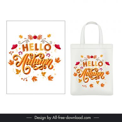 autumn tote bag design elements calligraphy leaves decor