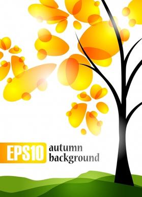 autumn background yellow floral tree sketch