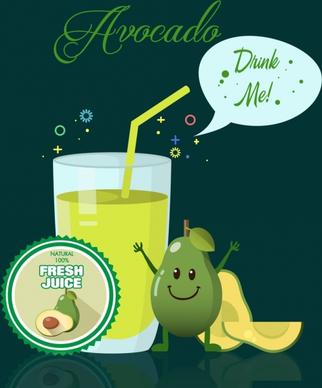 avocado juice advertisement stylized cartoon design