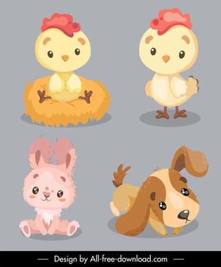 baby animals icons cute chick bunny puppy sketch