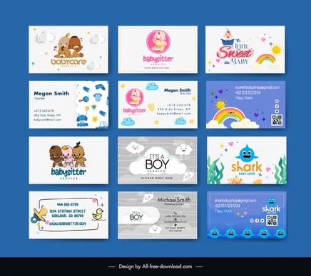baby care business card template collection cute cartoon design