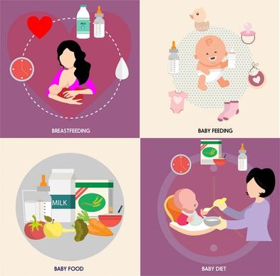 baby care sets vector illustration in colored style