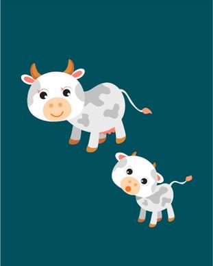 baby dairy cow and mom very cute vector family