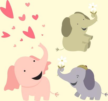 baby elephants background cute cartoon icons