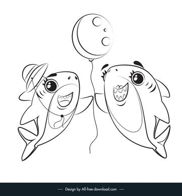 baby shark design elements joyful sketch cute flat handdrawn cartoon outline 