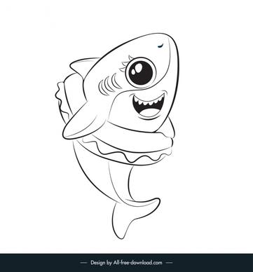 baby shark icon cute cartoon design dynamic black white handdrawn sketch