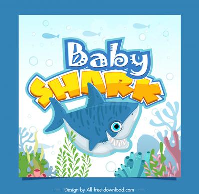 baby shark poster template flat funny cartoon design 
