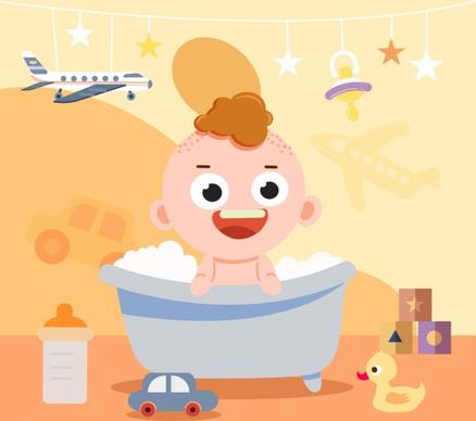 baby shower background bathing baby toys icons decor